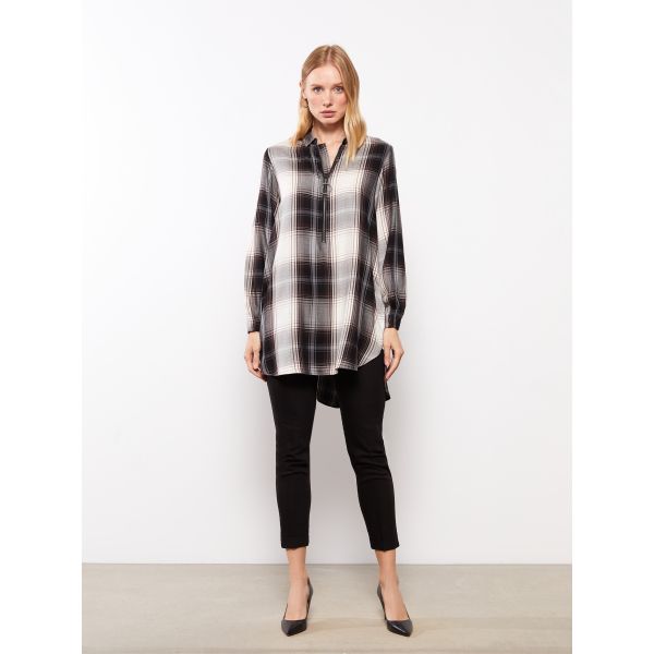 Shirt Neck Plaid Long Sleeve Viscose Women's Tunic