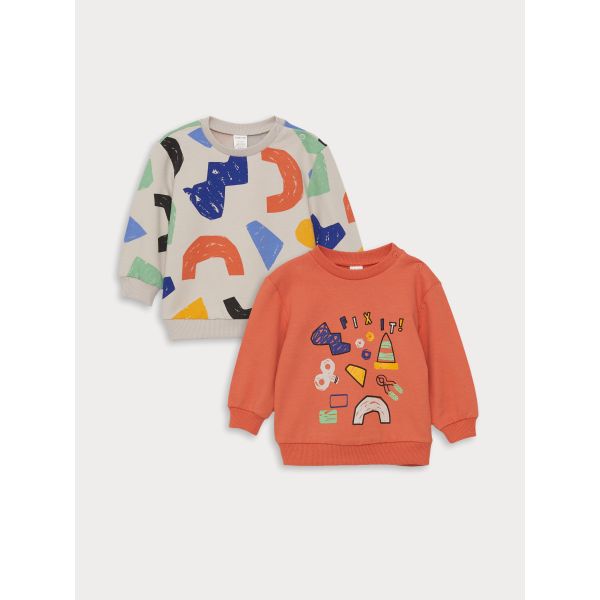 Crew Neck Long Sleeve Printed Baby Boy Sweasthirt 2 Pieces