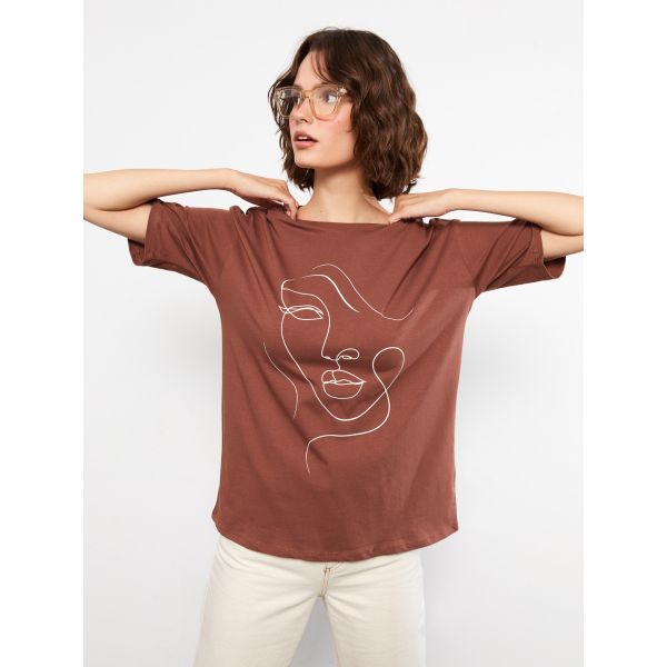 Crew Neck Printed Short Sleeve Cotton Women's T-shirt