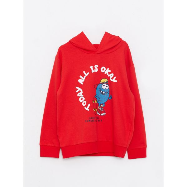 Hooded Printed Long Sleeve Boy Sweatshirt