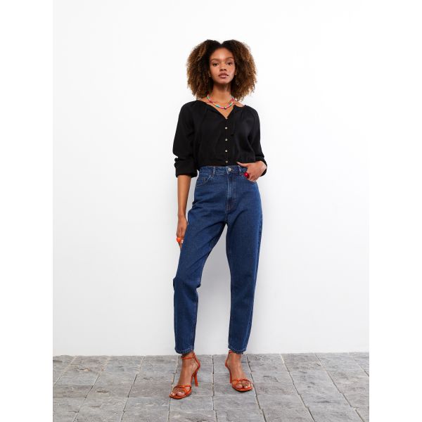 High Waisted Mom Fit Regular Pocket Detailed Women's Rodeo Denim Trousers