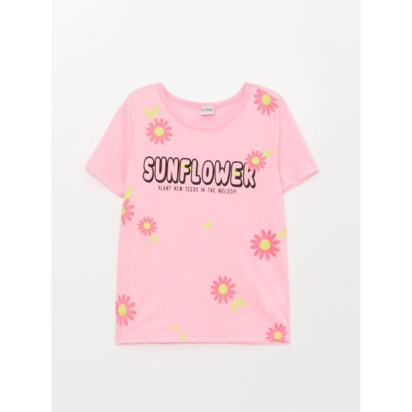 Crew Neck Printed Short Sleeve Girl T-shirt