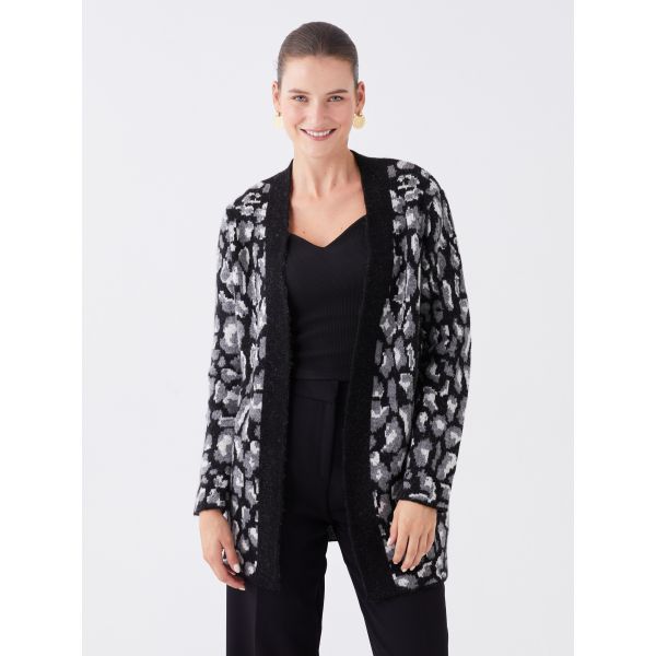 Shawl Collar Patterned Long Sleeve Oversize Women's Knitwear Cardigan