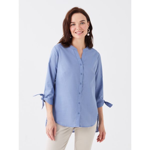 Henley Neckline Plain Poplin Women's Shirt