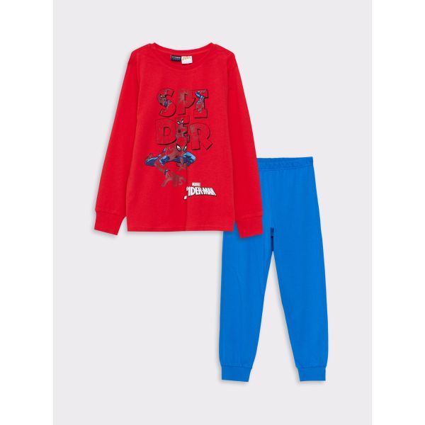 Crew Neck Spiderman Printed Long Sleeve Boy Pajama Set