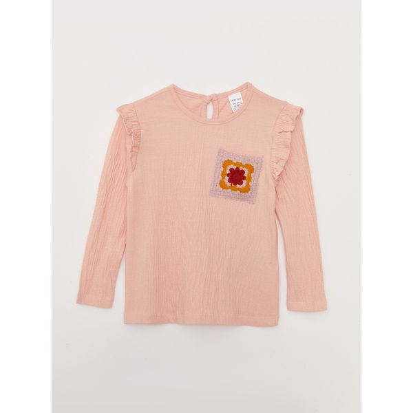 Crew Neck Long Sleeve Embroidery Detailed Baby Girl T-Shirt