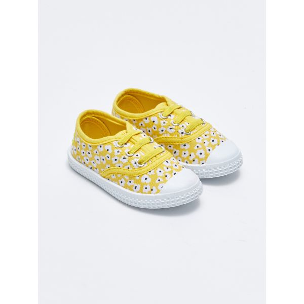 Floral Patterned Lace-Up Baby Girl Sneakers