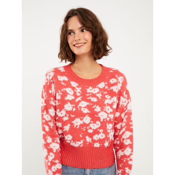 Crew Neck Patterned Long Sleeve Women's Tricot Sweater