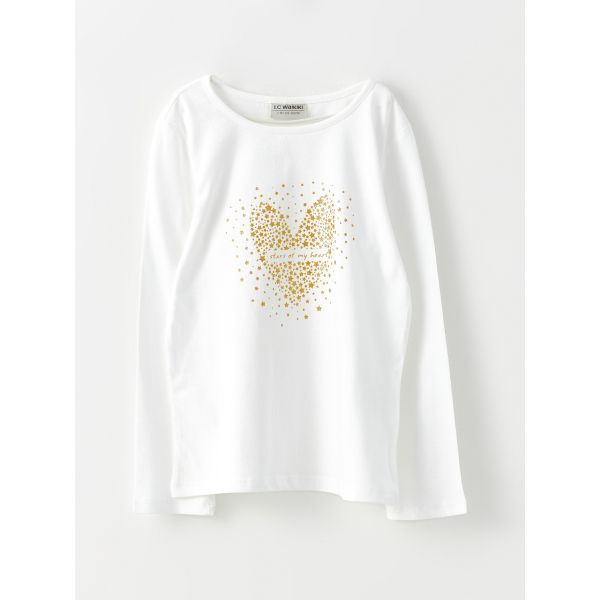 Crew Neck Printed Long Sleeve Cotton Girl T-shirt