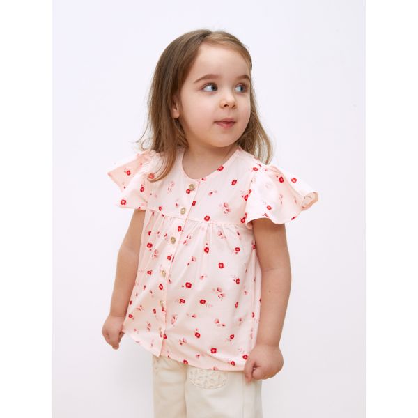 Crew Neck Short Sleeve Printed Baby Girl Shirt