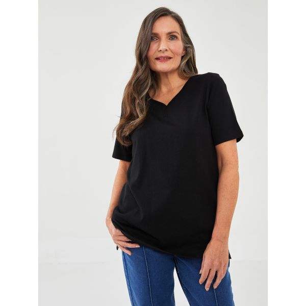 V Neck Straight Short Sleeve Cotton Women's T-Shirt