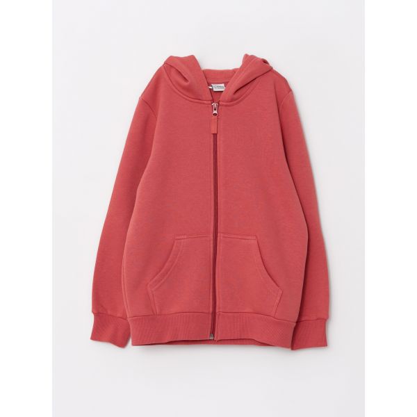 Hooded Basic Long Sleeve Girl Zippered Sweatshirt