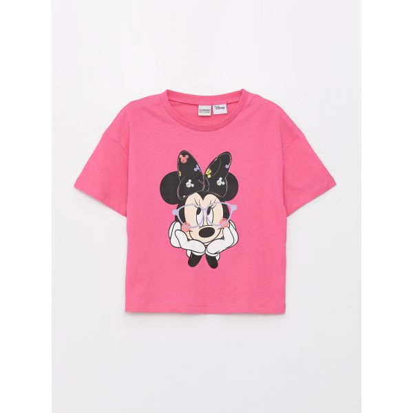 Crew Neck Minnie Mouse Printed Short Sleeve Girls T-Shirt