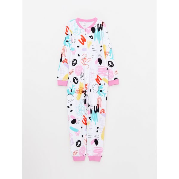 Crew Neck Printed Long Sleeve Girl Jumpsuit