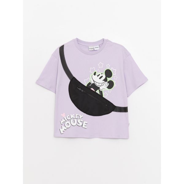 Crew Neck Mickey Mouse Printed Short Sleeve Girls T-Shirt