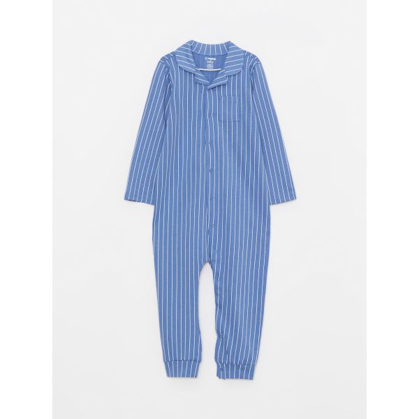 Polo Neck Long Sleeve Striped Baby Boy Jumpsuit