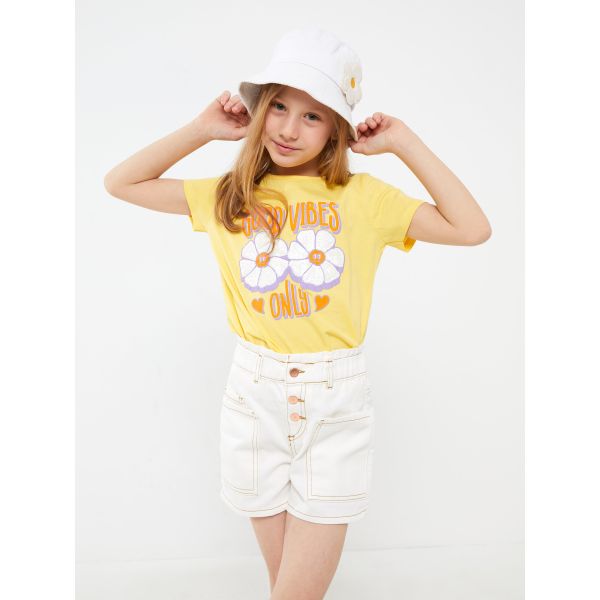 Crew Neck Printed Short Sleeve Girl T-shirt