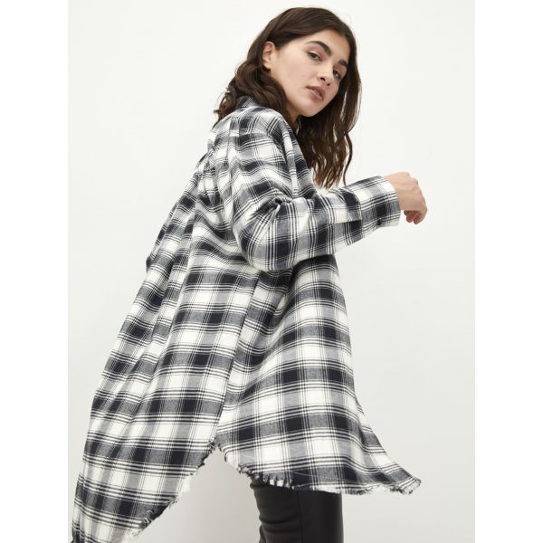 Shirt Collar Plaid Long Sleeve Gabardine Fabric Women's Tunic