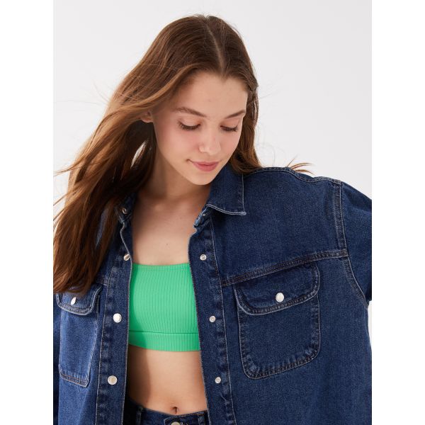 Straight Long Sleeve Oversize Women's Jean Shirt Jacket