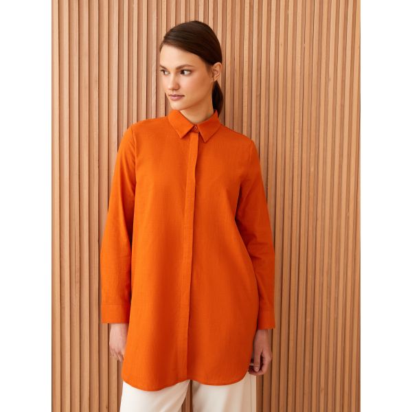 Shirt Collar Straight Long Sleeve Women's Tunic