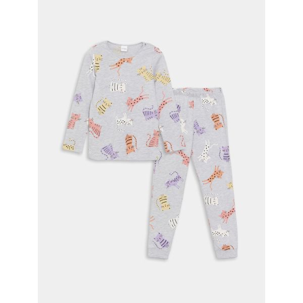 Crew Neck Printed Long Sleeve Girl Pajama Set