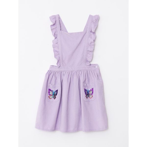 Square Neck Embroidered Velvet Girl Dress