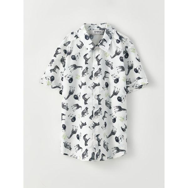 Patterned Short Sleeve Poplin Boy Shirt