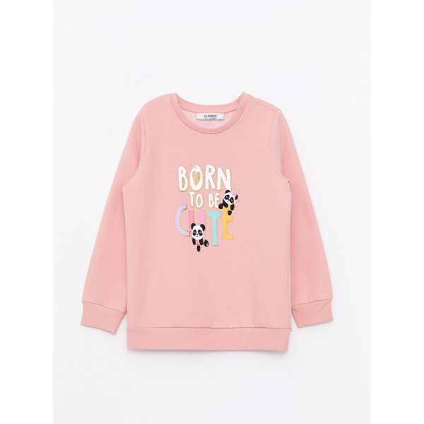 Crew Neck Printed Long Sleeve Girl Sweatshirt