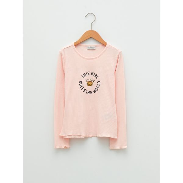 Crew Neck Printed Long Sleeve Girl T-shirt