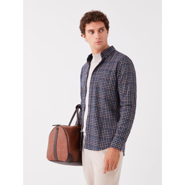 Regular Fit Long Sleeve Plaid Men's Shirt