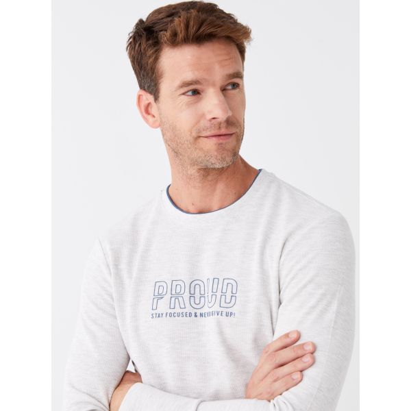 Crew Neck Long Sleeve Printed Men's T-shirt