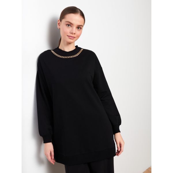 Crew Neck Chain Detailed Long Sleeve Women's Tunic