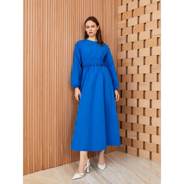 Crew Neck Regular Long Sleeve Poplin Women's Dress