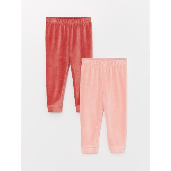 Elastic Waist Basic Baby Girl Velvet Pajama Bottoms 2-Pack