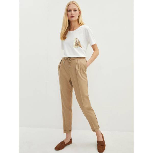 Elastic Waist Standard Fit Straight Pocket Detailed Women's Carrot Trousers