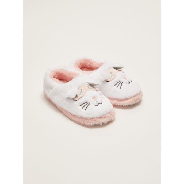 Embroidery Detailed Plush Girl's Slippers