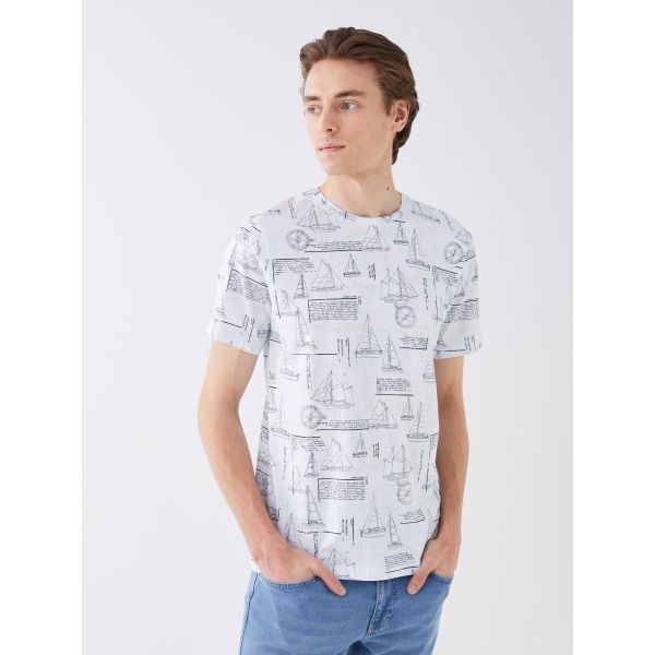 Crew Neck Short Sleeve Printed Combed Cotton Men's T-shirt