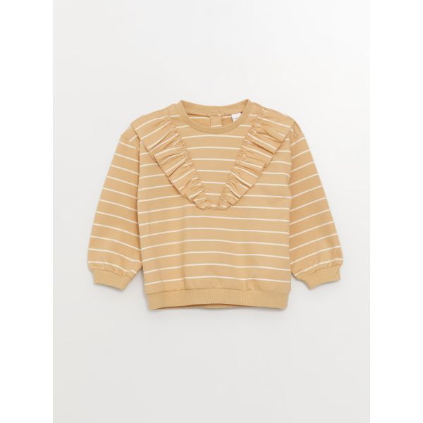 Crew Neck Long Sleeve Striped Baby Girl Sweatshirt