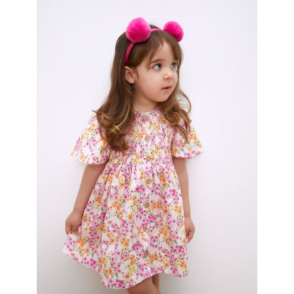 Crew Neck Short Sleeve Printed Baby Girl Dress