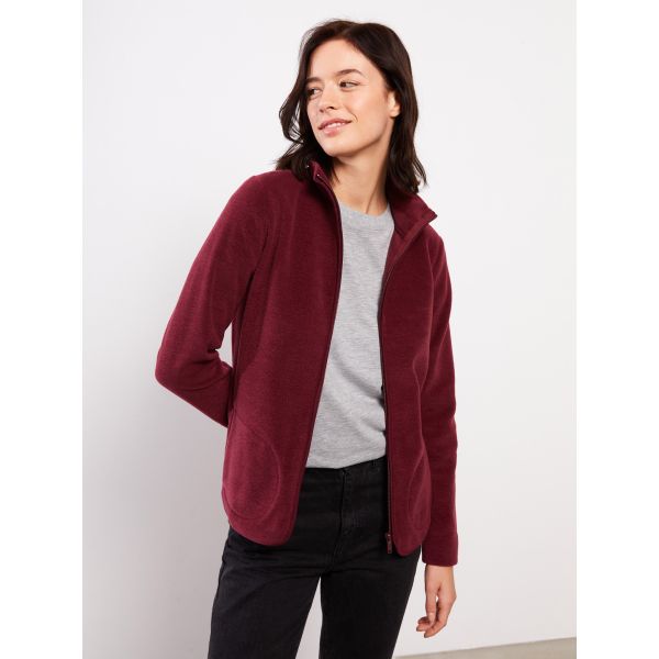 Turtle Neck Regular Long Sleeve Fleece Women's Sports Cardigan