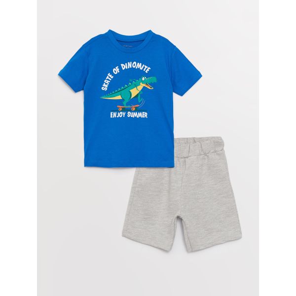 Crew Neck Short Sleeve Printed Baby Boy T-Shirt and Shorts 2-Piece Set