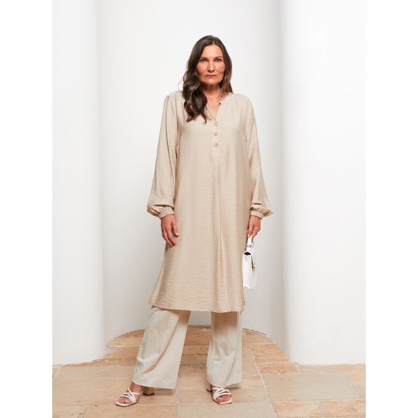 Loose Collar Straight Long Sleeve Women's Tunic