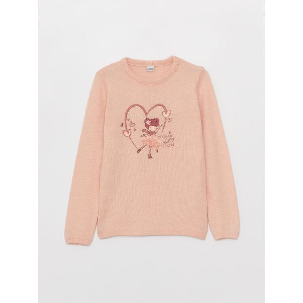 Crew Neck Embroidered Long Sleeve Girl Tricot Sweater