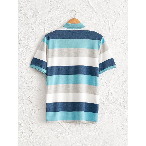 Striped Polo Neck Short Sleeve Cotton T-Shirt