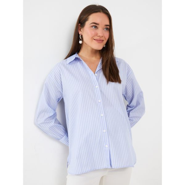 Striped Long Sleeve Poplin Maternity Shirt