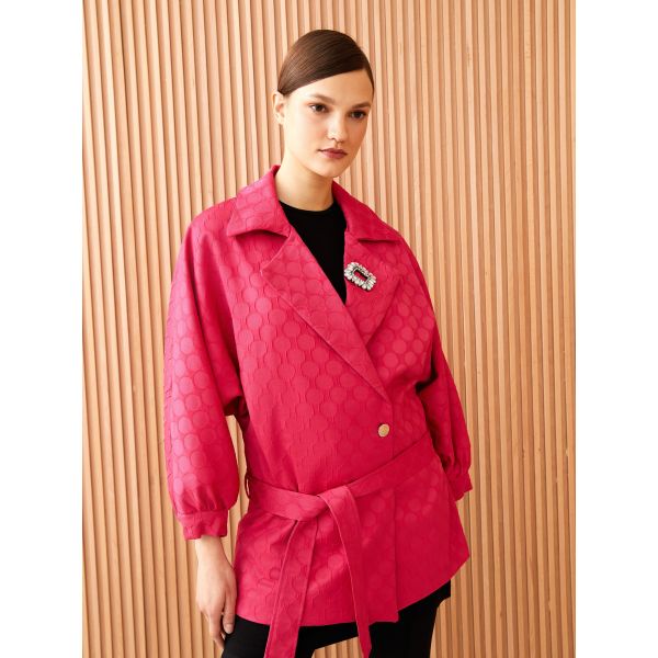 Self Patterned Balloon Sleeve Gabardine Women's Jacket