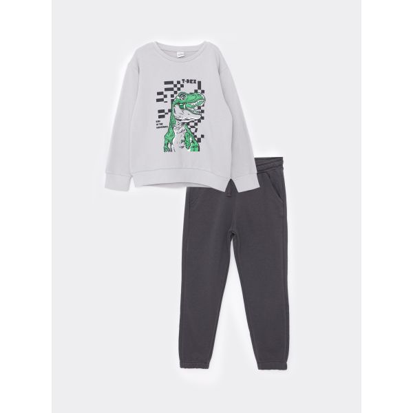 Crew Neck Printed Long Sleeve Boy Sweatshirt and Sweatpants