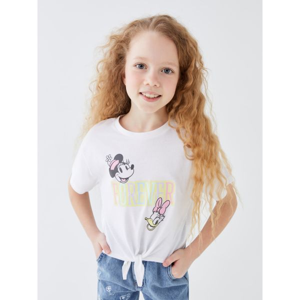 Crew Neck Disney Printed Short Sleeve Girls' Crop T-Shirt