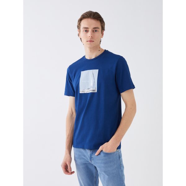 Crew Neck Short Sleeve Printed Combed Cotton Men's T-shirt