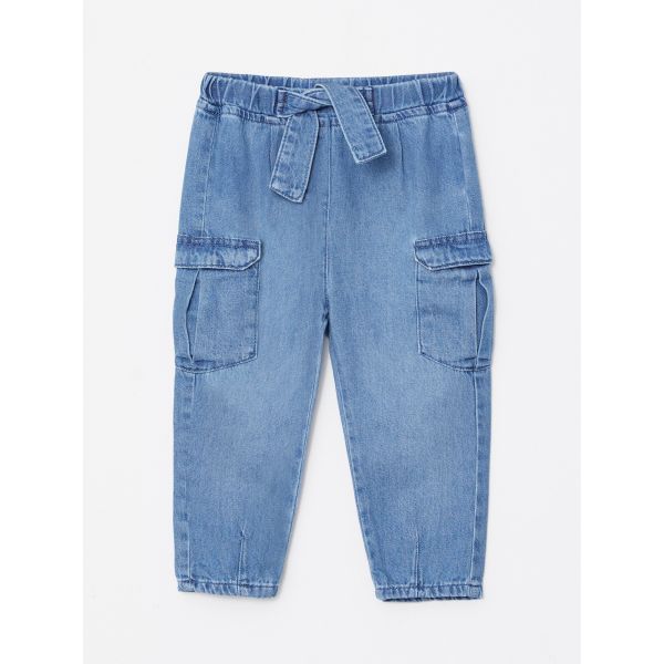 Elastic Waist Basic Baby Girl Denim Trousers